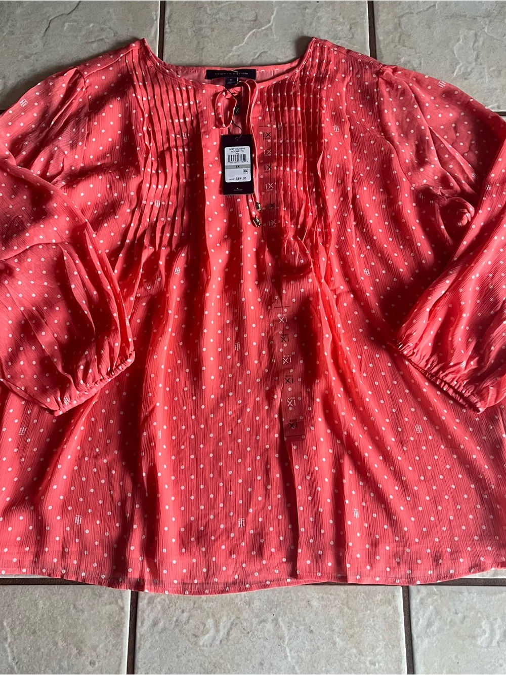Tommy Hilfiger Coral Dot Pintuck Blouse NWT